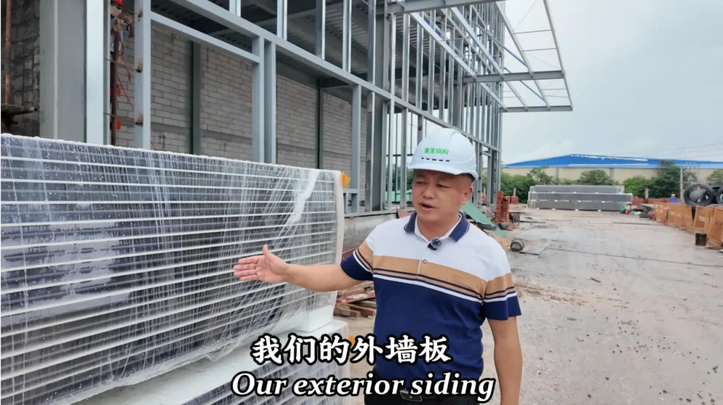 Exterior wall panel installation for steel structure building project