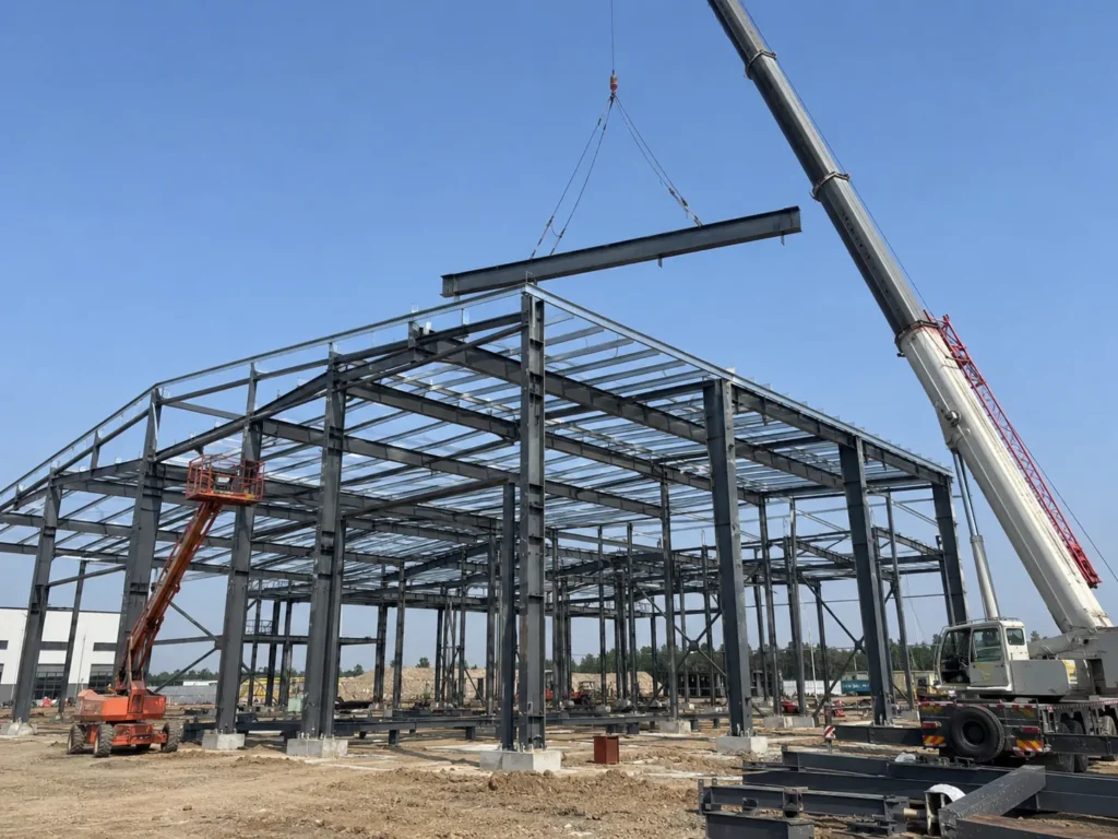 industrial steel storage building under construction