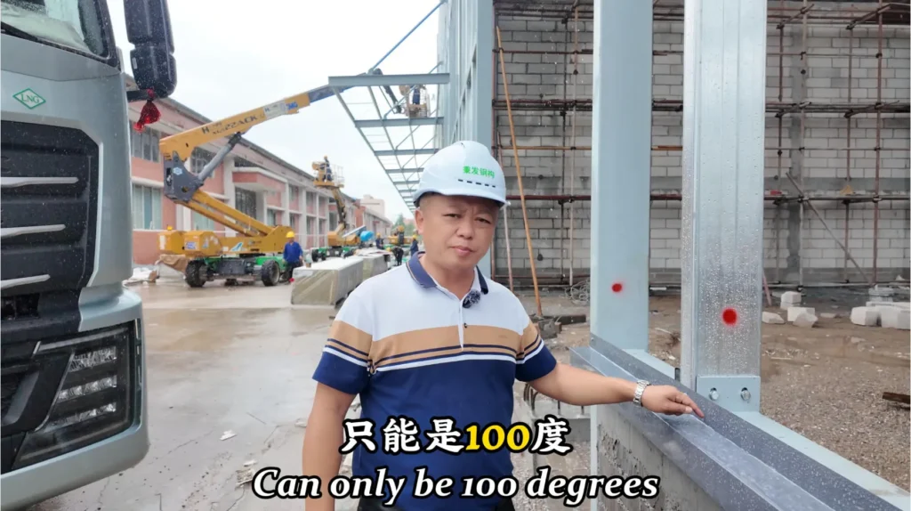 Steel building sealing edge detail explained by engineer on construction site
