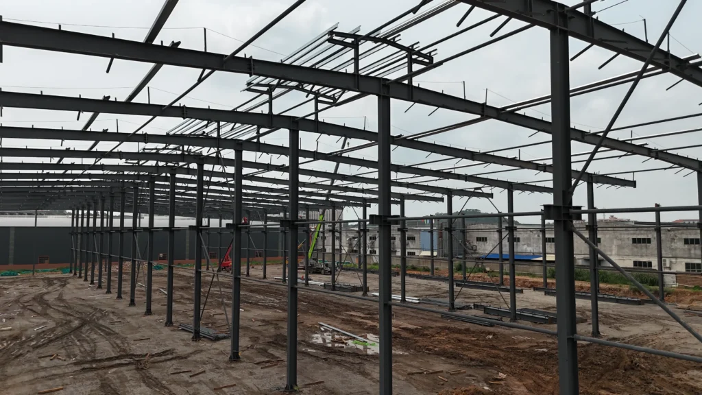 Heavy duty steel workshop with overhead crane and steel fabrication area
