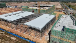 16,500 square meter steel structure factory building project aerial view