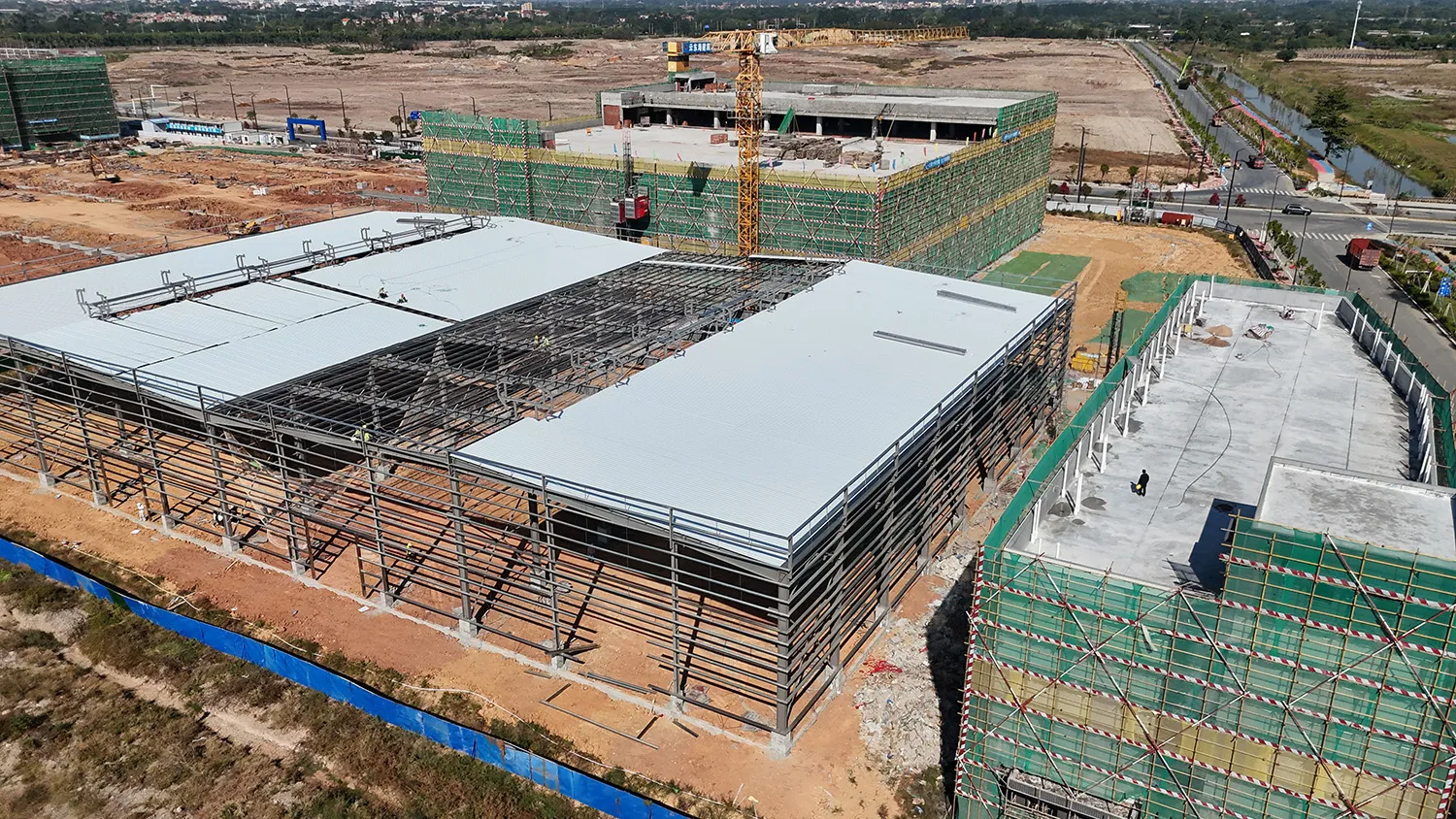 16,500 square meter steel structure factory building project aerial view