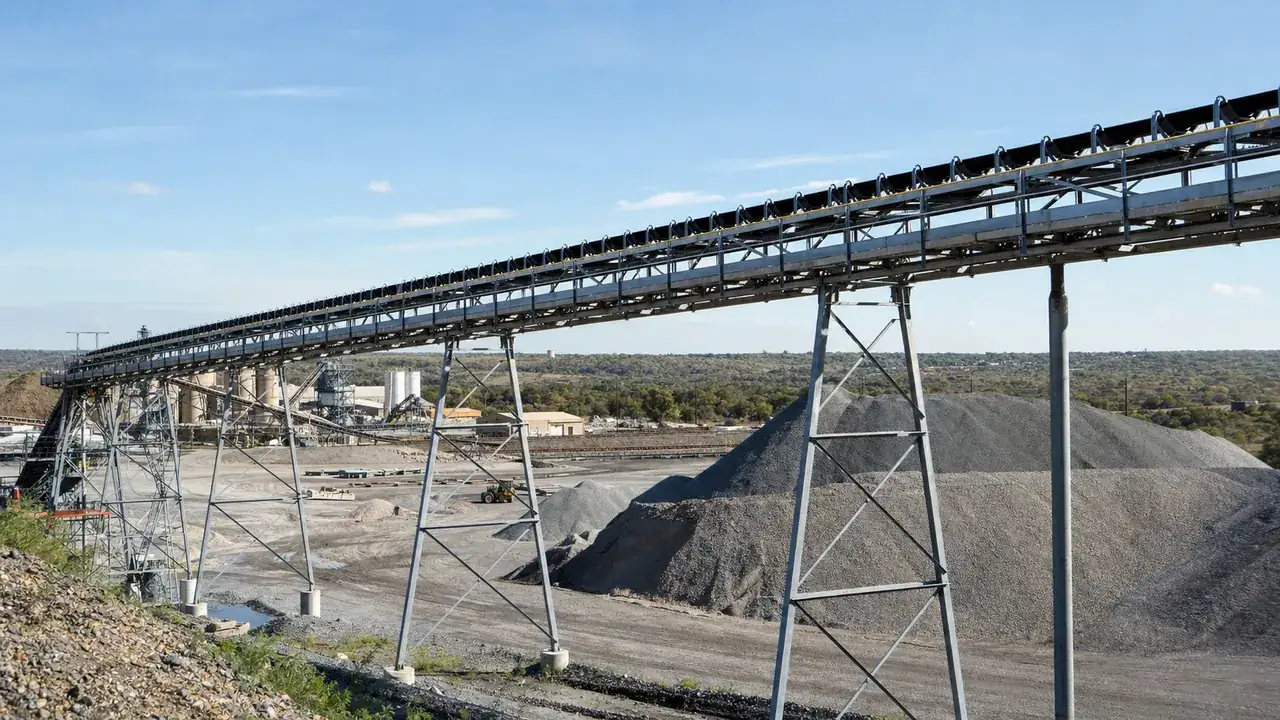 Custom industrial steel conveyor support structure for bulk material handling
