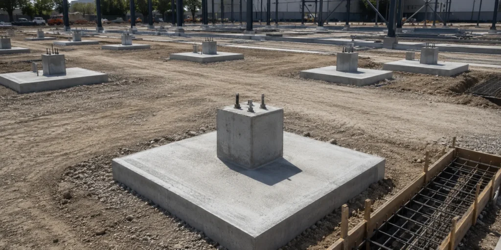 Isolated concrete footings for steel building columns