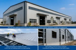 Roof and wall cladding systems for steel buildings