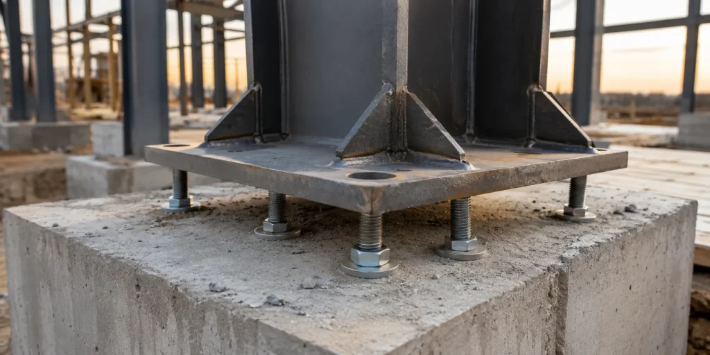 Anchor bolts and base plates in steel structure buildings