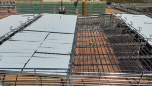 Roof panel installation on a steel structure factory building