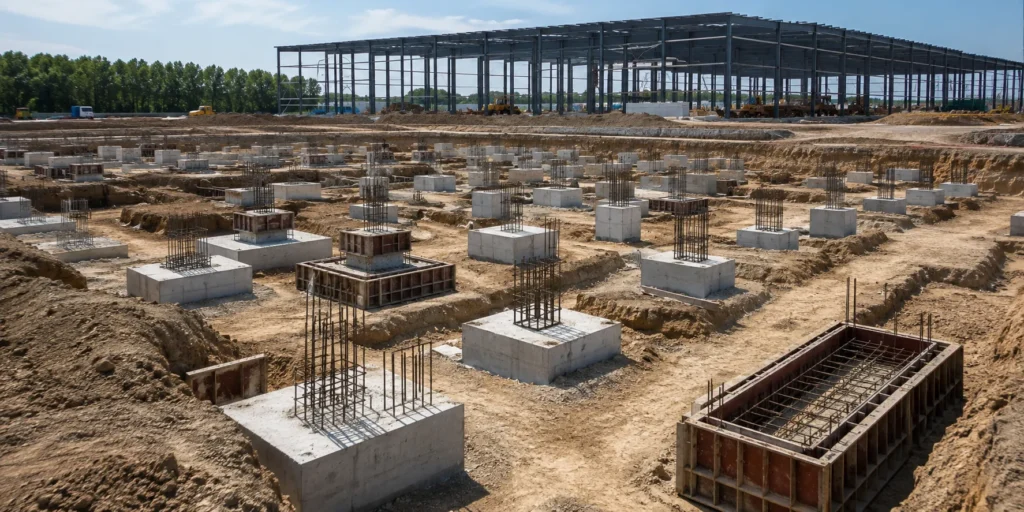 Steel structure foundation design for an industrial building