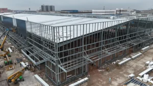 Steel frame installation for a steel welding workshop building
