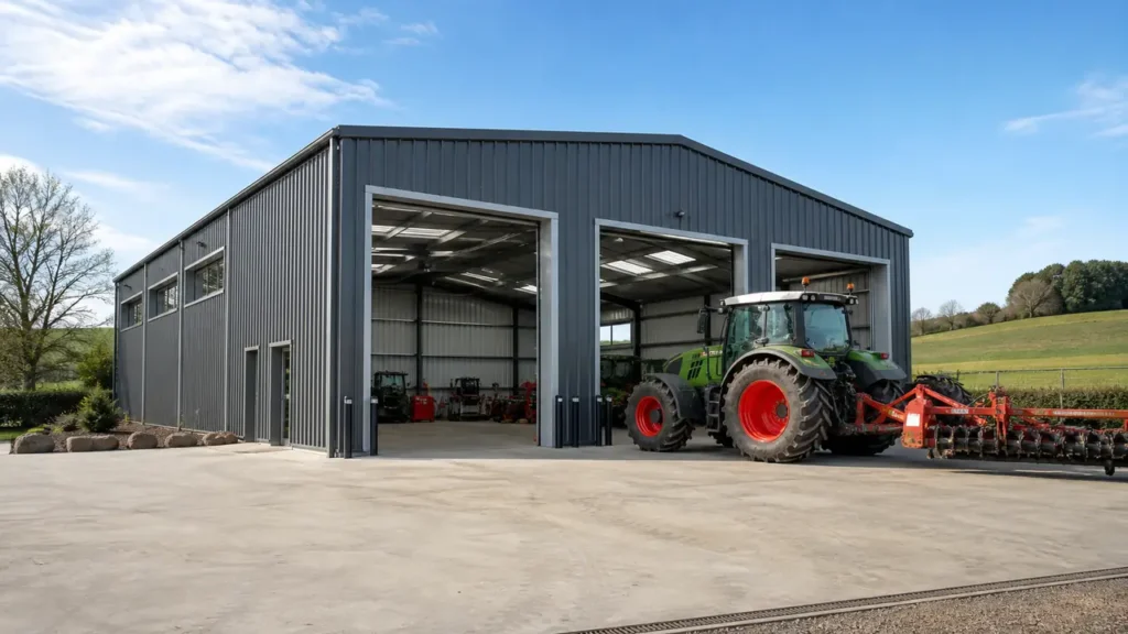 Steel workshop building for agricultural machinery service and repair