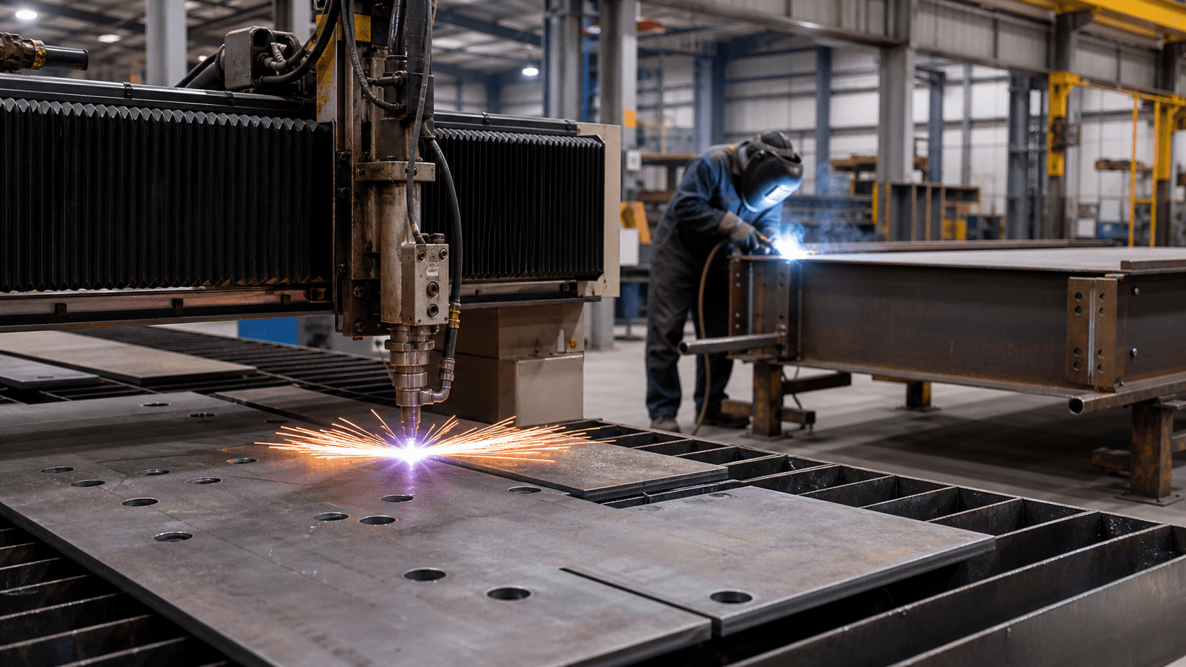 CNC cutting and welding structural steel building components