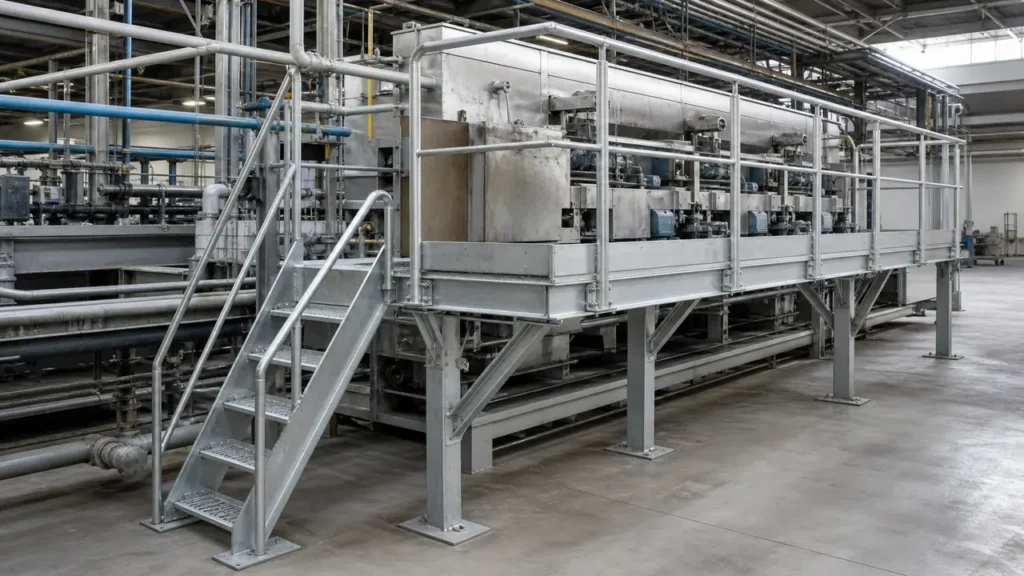 Industrial steel access platform for equipment maintenance and safe operation