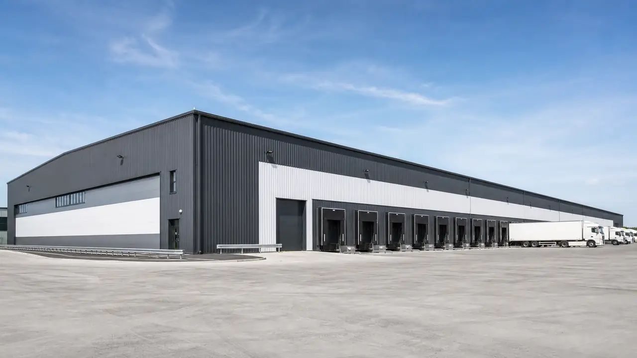 High-density steel warehouse building for pallet storage