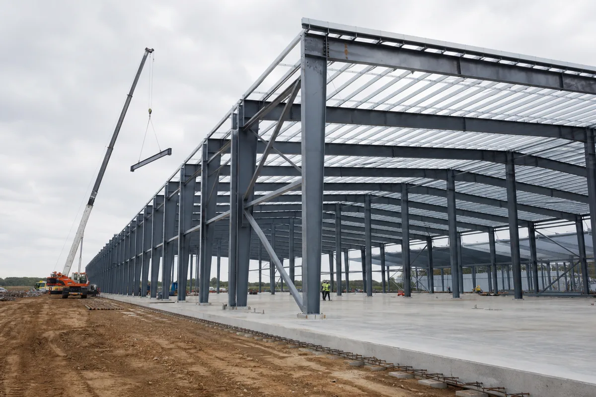 Steel logistics buildings under construction for a distribution center