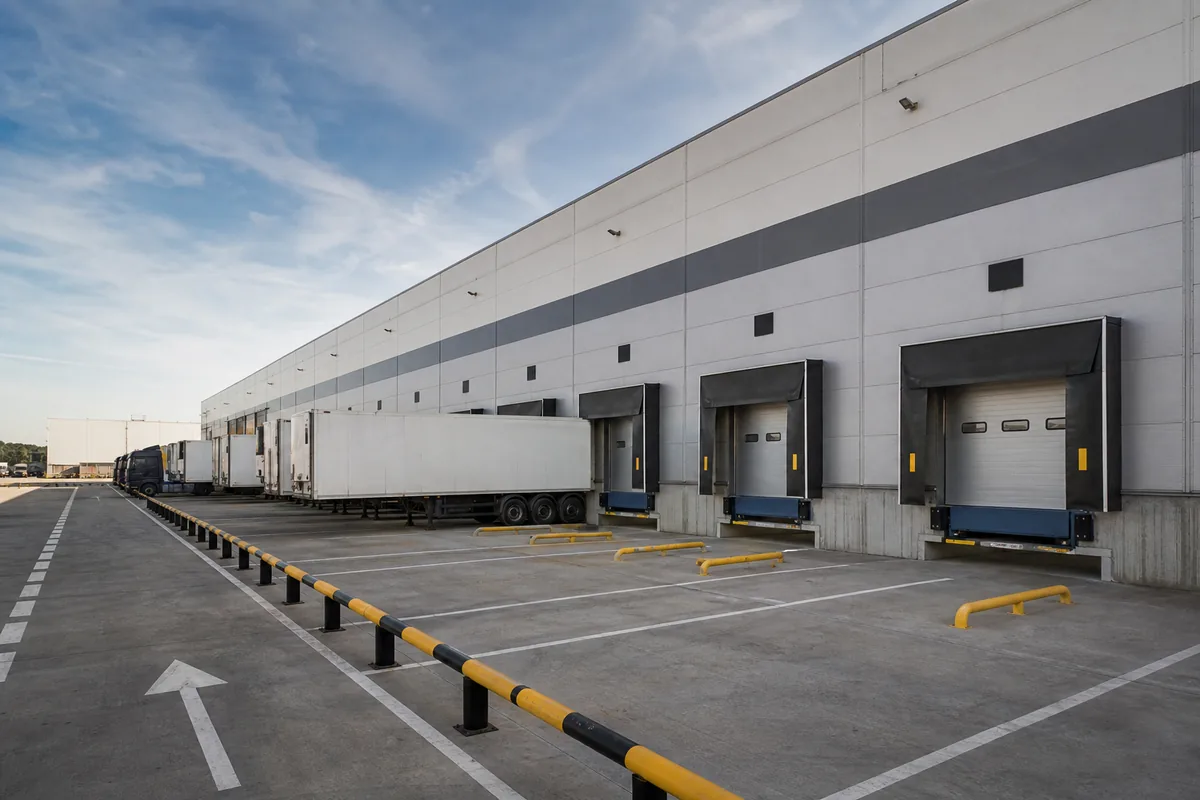 Loading docks and truck access at a steel logistics distribution center