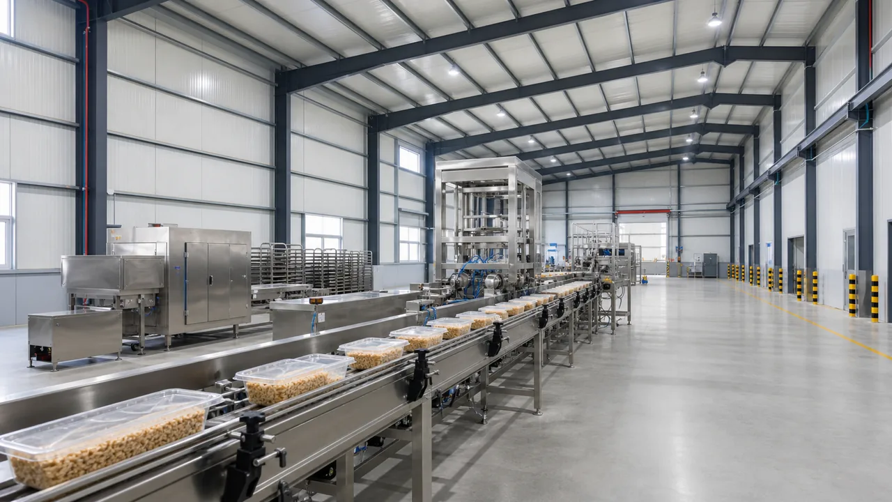 Prefabricated steel workshop building for food processing under construction