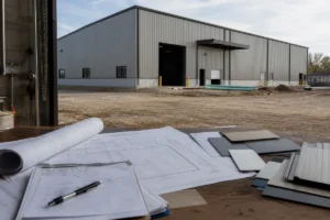 Steel building design requirements reviewed with project drawings and cladding samples