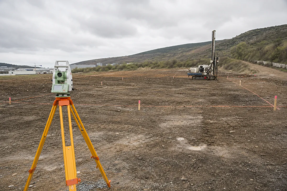Steel building site survey and soil investigation before structural design