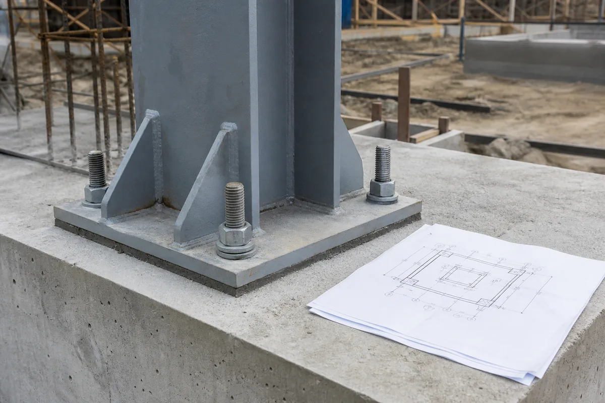 Steel column base plate anchor bolts and coordinated foundation drawing