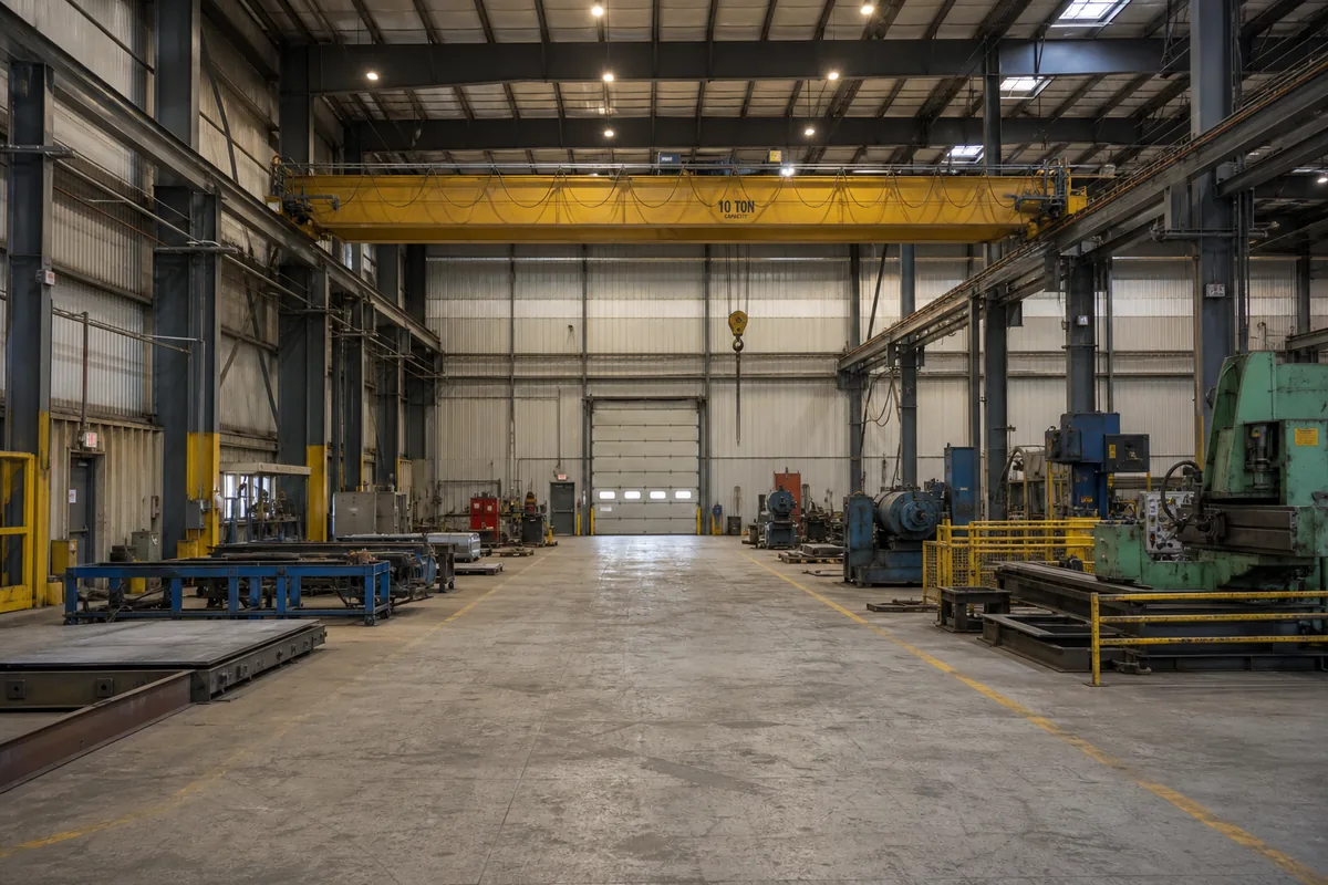 Steel workshop overhead crane and machinery requirements affecting building design
