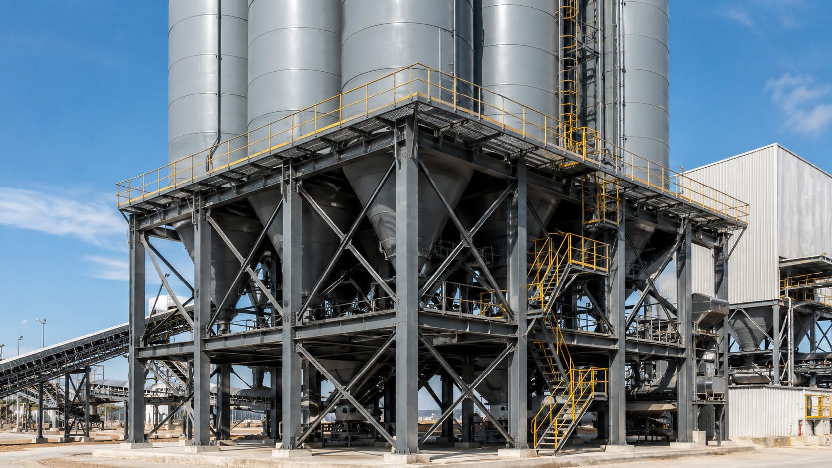 steel silo support structure for industrial plants