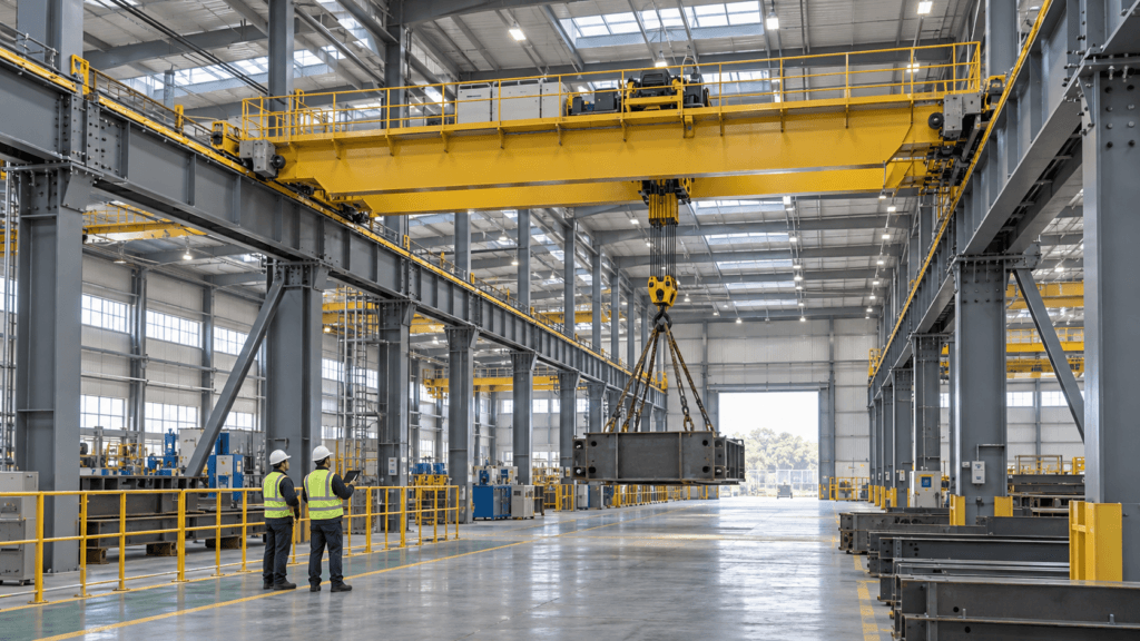 Estructura de acero de pista de grúa industrial para manipulación de materiales pesados