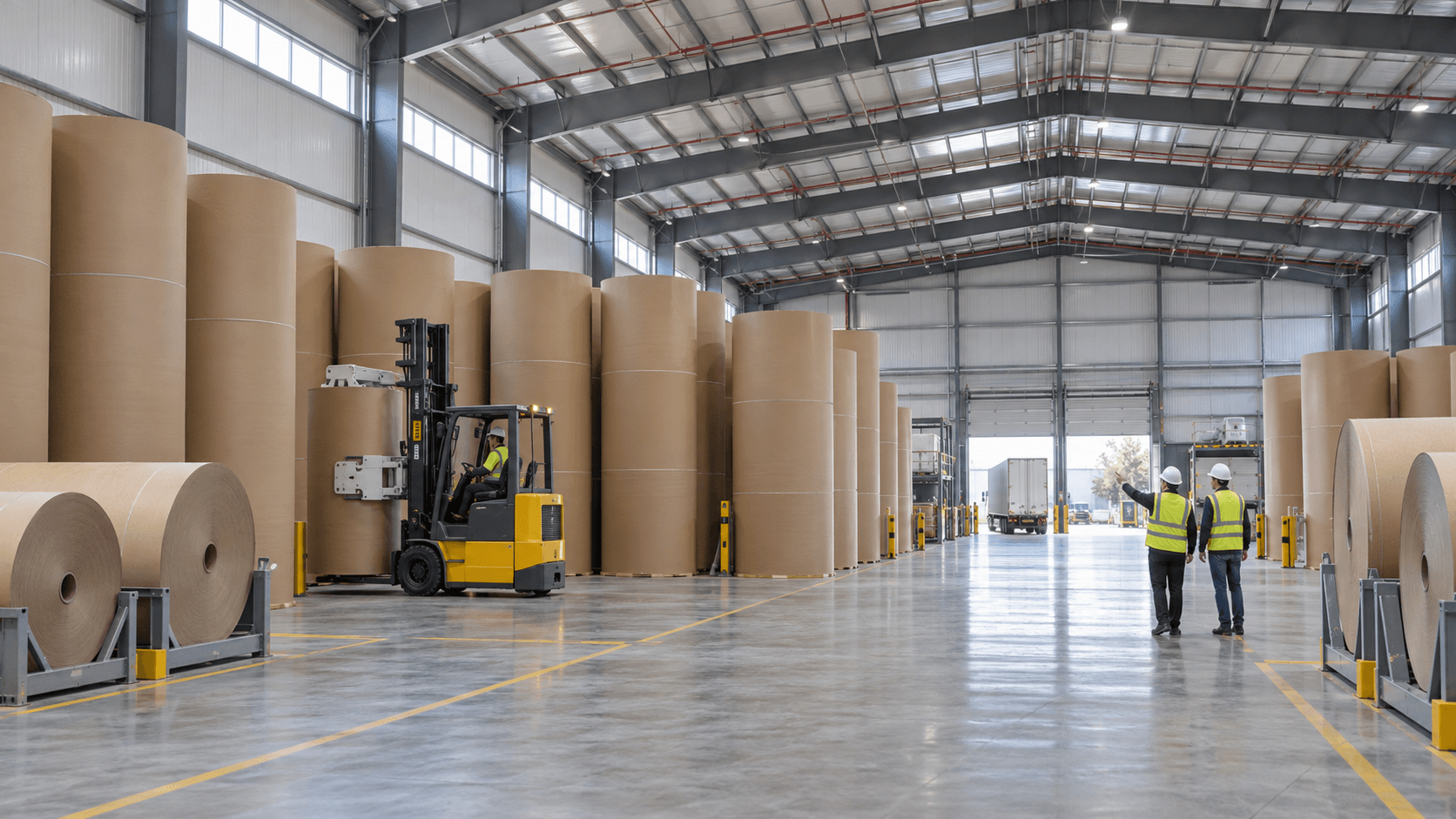Steel paper roll warehouse building for safe industrial storage and distribution